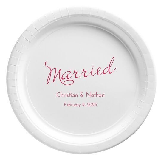 Expressive Script Married Paper Plates